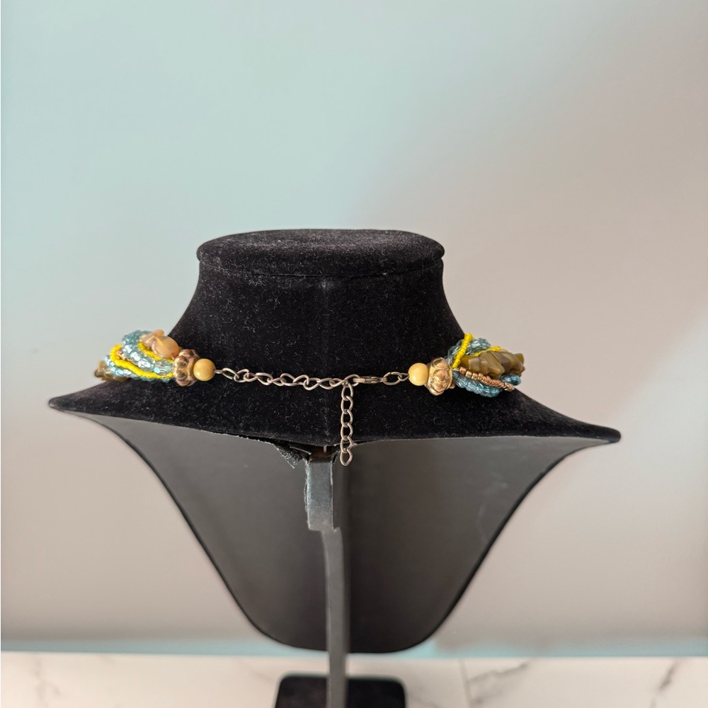 Vintage Blue and Yellow Beaded Necklace - Picture 4 of 5